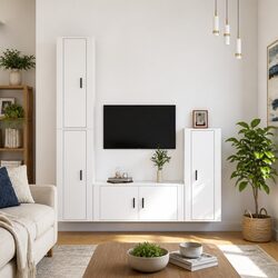 4-Piece Wall-Mounted TV Cabinet Set in White