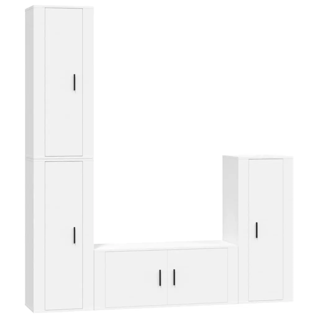 TV Cabinet Set White Wall Mounted Media Storage Unit 4 Piece Engineered Wood