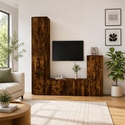 4-Piece Wall-Mounted TV Cabinet Set in Brown
