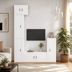 5 Piece Wall-Mounted TV Cabinet Set in White