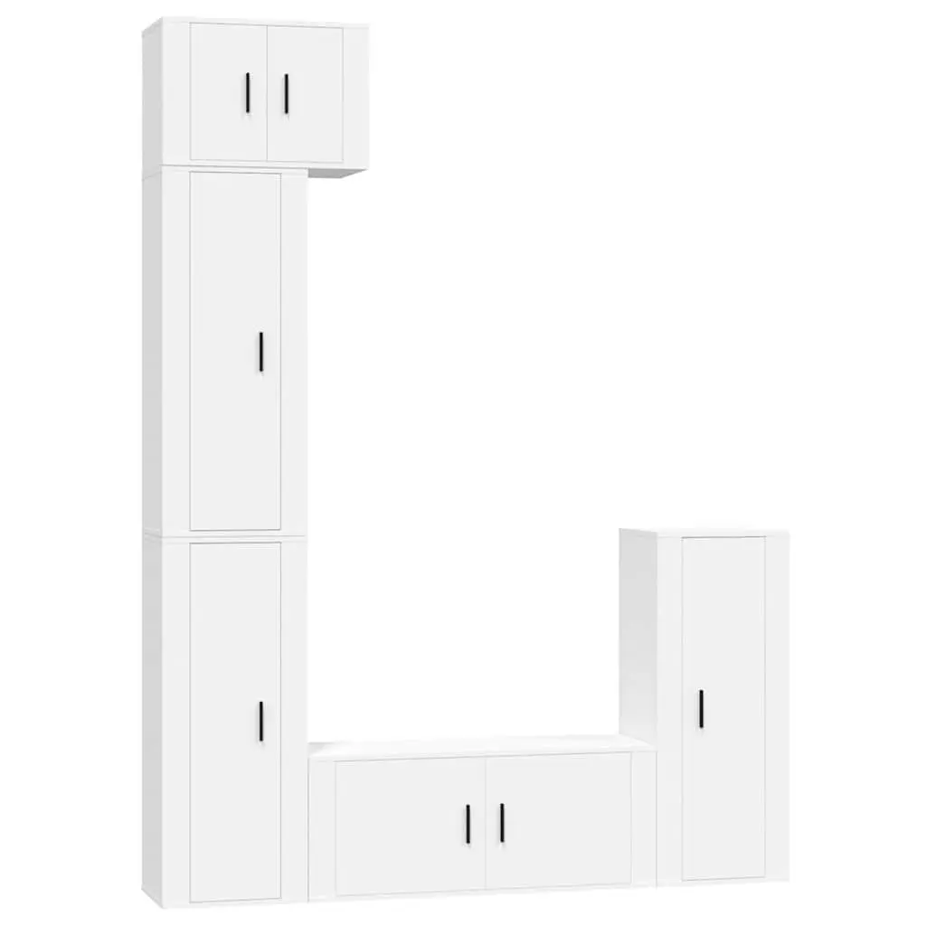 5 Piece White Engineered Wood Wall-Mounted TV Cabinet Set Media Storage Unit