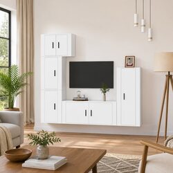 5 Piece White Engineered Wood Wall-Mounted TV Cabinet Set