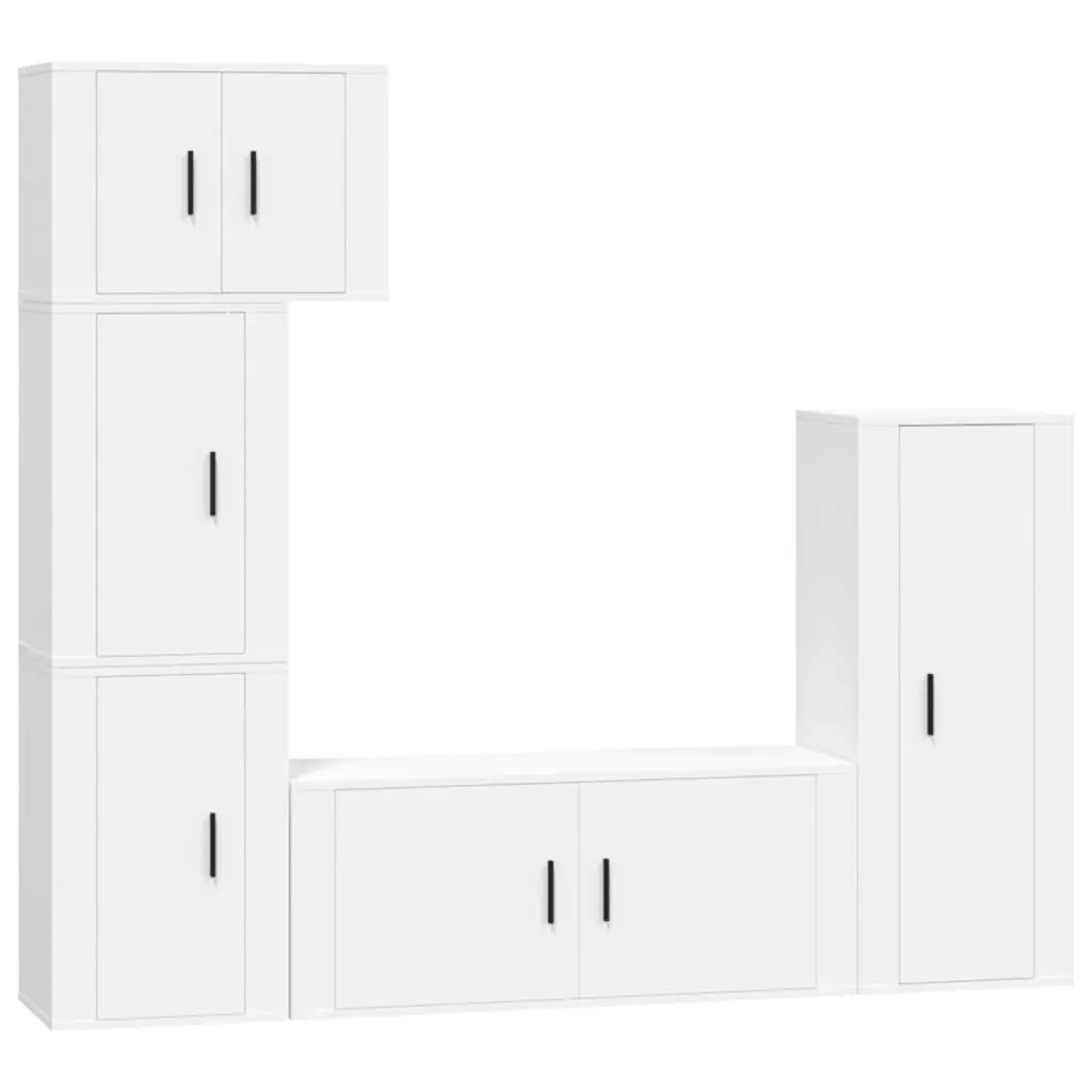 5 Piece Engineered Wood Wall Mounted TV Cabinet Set White Modern Storage Unit