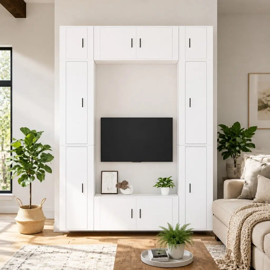 TV Cabinet Set White Wall-Mounted 8 Piece Engineered Wood Media Storage Unit