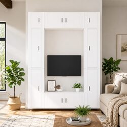 White Wall-Mounted 8 Piece TV Cabinet Set