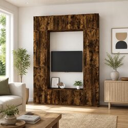 8 Piece Wall-Mounted TV Cabinet Set in Brown