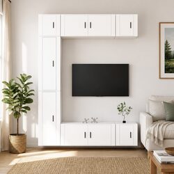 Elegant Wall-Mounted TV Cabinet Set - 7 Piece White