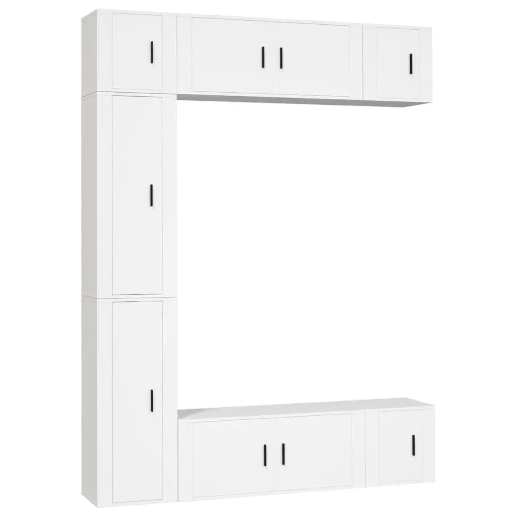 Wall-Mounted TV Cabinet Set White 7 Piece Engineered Wood Media Storage Unit
