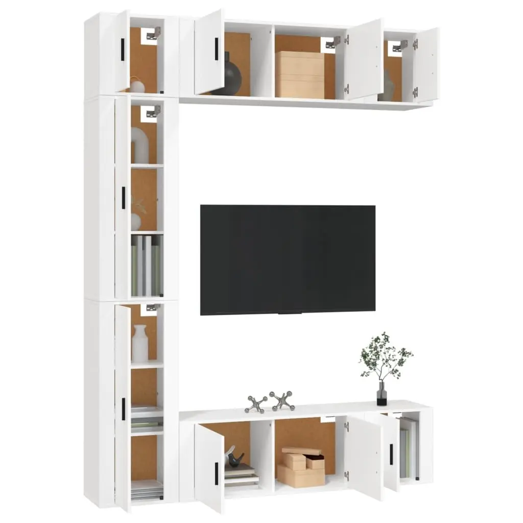 Wall-Mounted TV Cabinet Set White 7 Piece Engineered Wood Media Storage Unit