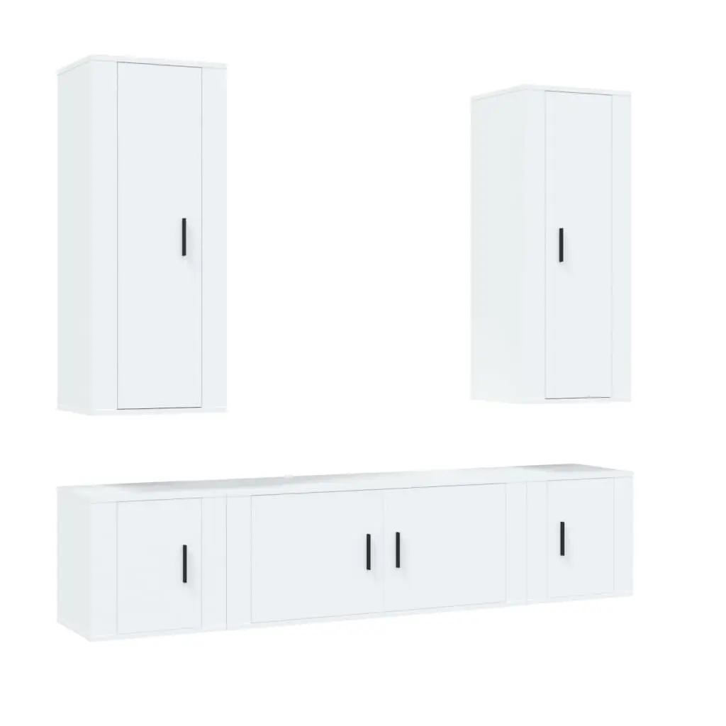 5 Piece White Engineered Wood TV Cabinet Set