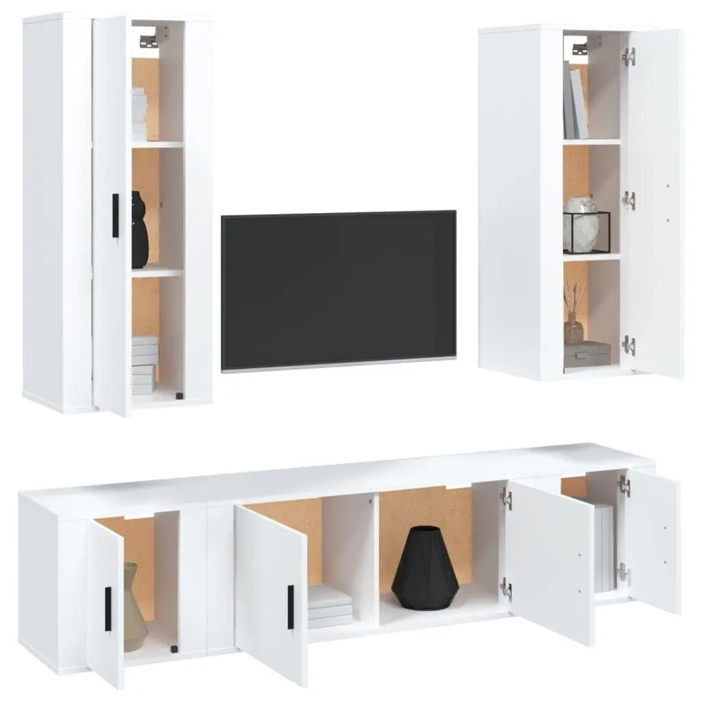 5 Piece White Engineered Wood TV Cabinet Set