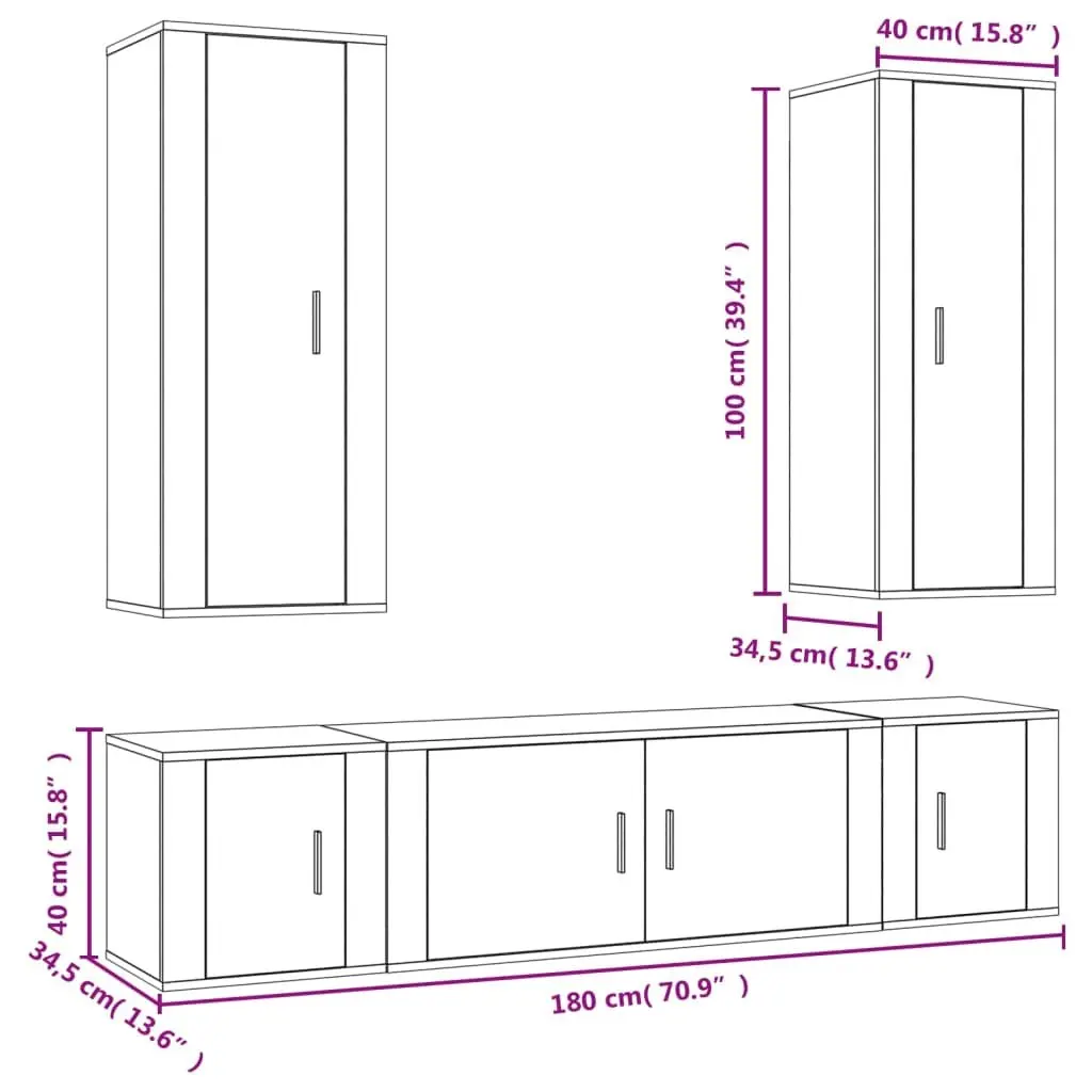5 Piece White Engineered Wood TV Cabinet Set