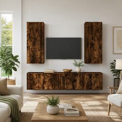 Wall-Mounted 5-Piece TV Cabinet Set in Brown