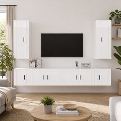 6-Piece White High Gloss Wall-Mounted TV Cabinet Set