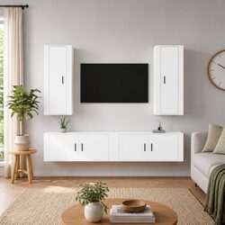 Warm White 4 Piece Wall Mounted TV Cabinet Set
