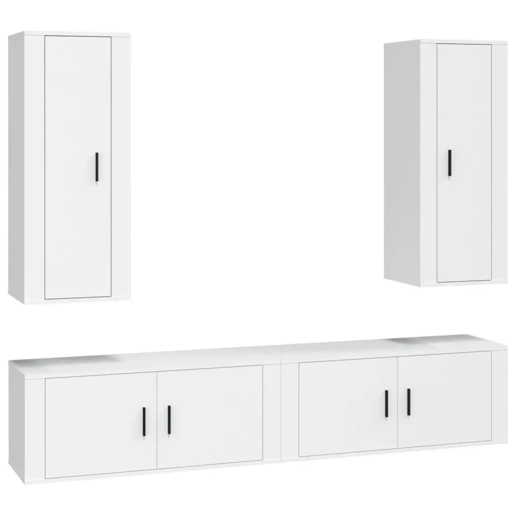 4 Piece Wall Mounted TV Stand Set White Engineered Wood Storage Unit