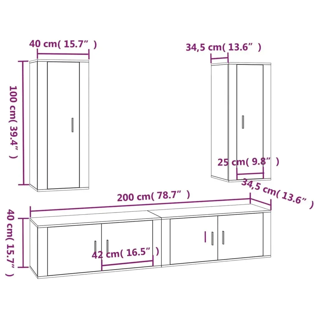 4 Piece Wall Mounted TV Stand Set White Engineered Wood Storage Unit