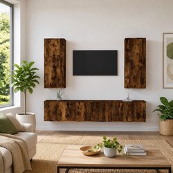 Elegant 4-Piece Wall-Mounted TV Cabinet Set in Brown