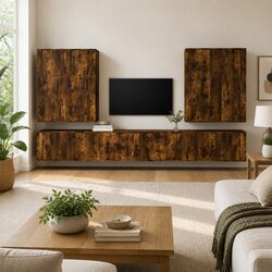 Warm Brown TV Cabinet Set for Living Space Organization