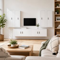 Wall-Mounted 6 Piece TV Cabinet Set in White