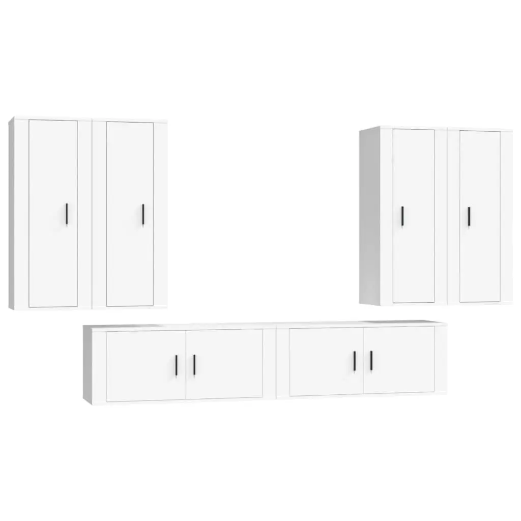 White Engineered Wood 6 Piece Wall-Mounted TV Cabinet Set Media Storage Units