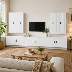 7 Piece White Engineered Wood Wall-Mounted TV Cabinet Set