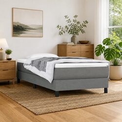King Single Grey Fabric Upholstered Box Spring Bed Frame