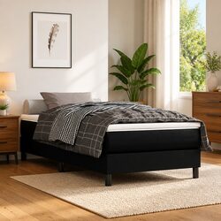 King Single Box Spring Bed Frame in Black Faux Leather