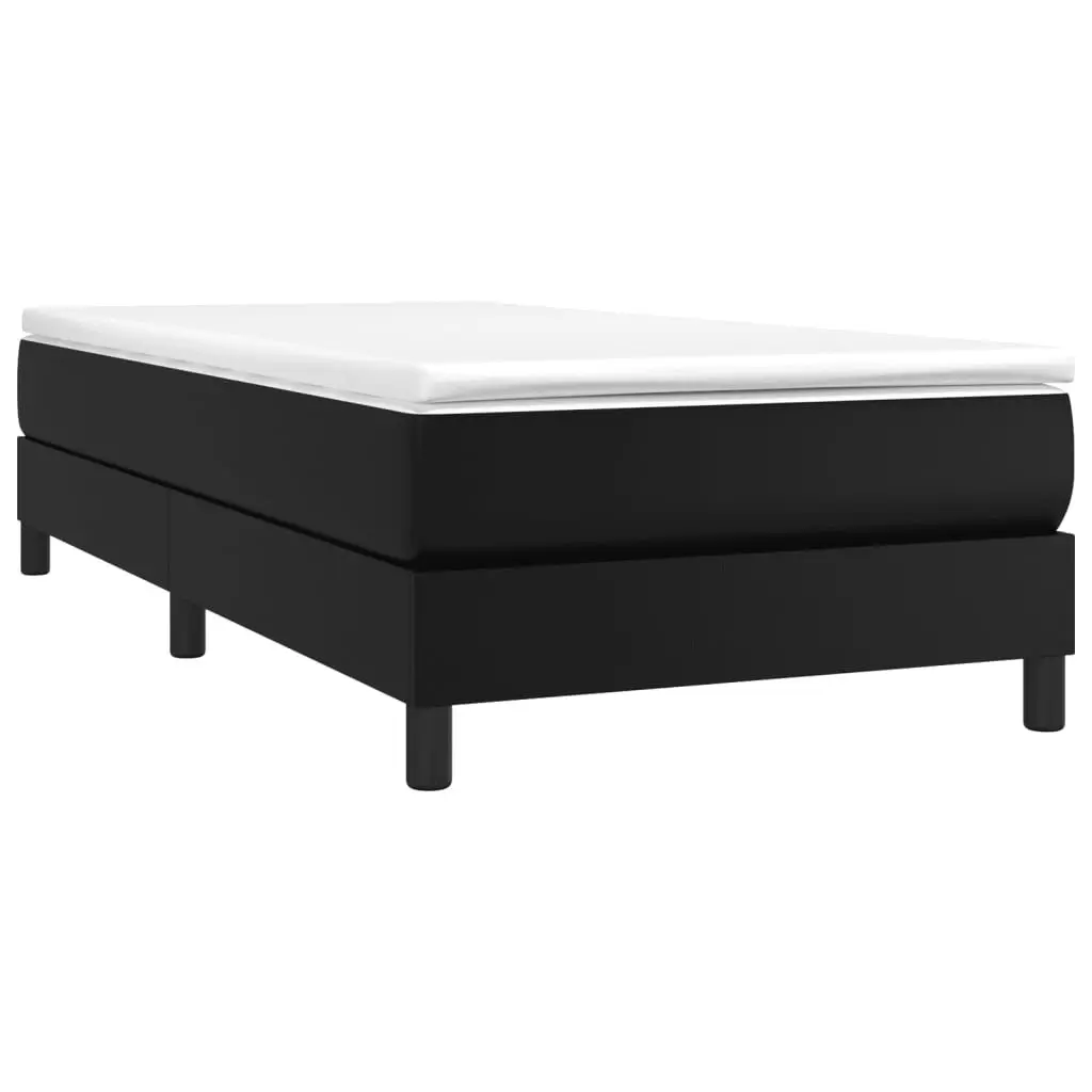 King Single Box Spring Bed Frame in Black Faux Leather
