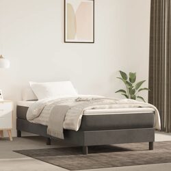 Box Spring Bed Frame King Single Grey Velvet Upholstered Plywood Slats
