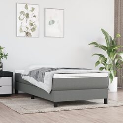Box Spring Bed with Pocket Spring Mattress Grey Fabric 100x200 cm Platform Slats