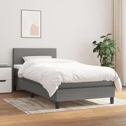 Box Spring Bed with Pocket Spring Mattress Grey 100x200 cm Adjustable Headboard