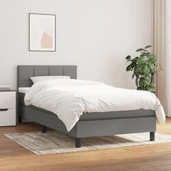 Box Spring Bed with Pocket Spring Mattress Grey Fabric Adjustable Headboard