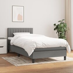 Box Spring Bed with Pocket Spring Mattress Grey Fabric 100x200 cm Adjustable