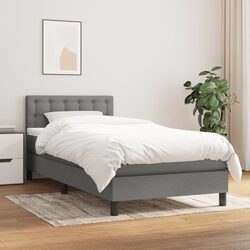 Box Spring Bed with Pocket Mattress Dark Grey 100x200 cm Adjustable Headboard