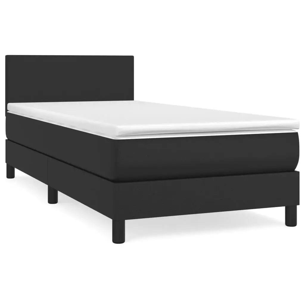 Box Spring Bed with Mattress Adjustable Headboard King Single Size Black Faux Leather