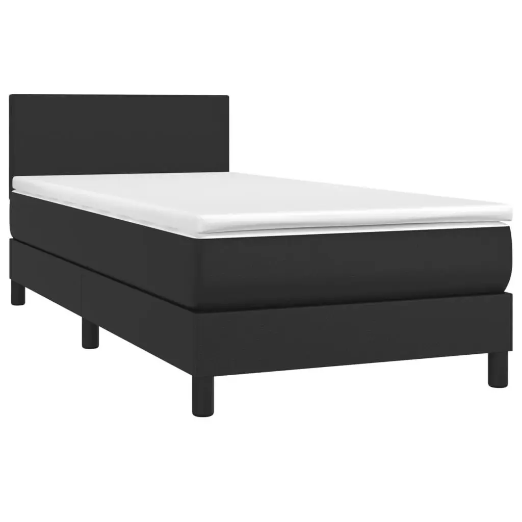 Box Spring Bed with Mattress Adjustable Headboard King Single Size Black Faux Leather