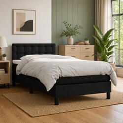 Black Faux Leather Box Spring Bed with Pocket Spring Mattress 100x200 cm