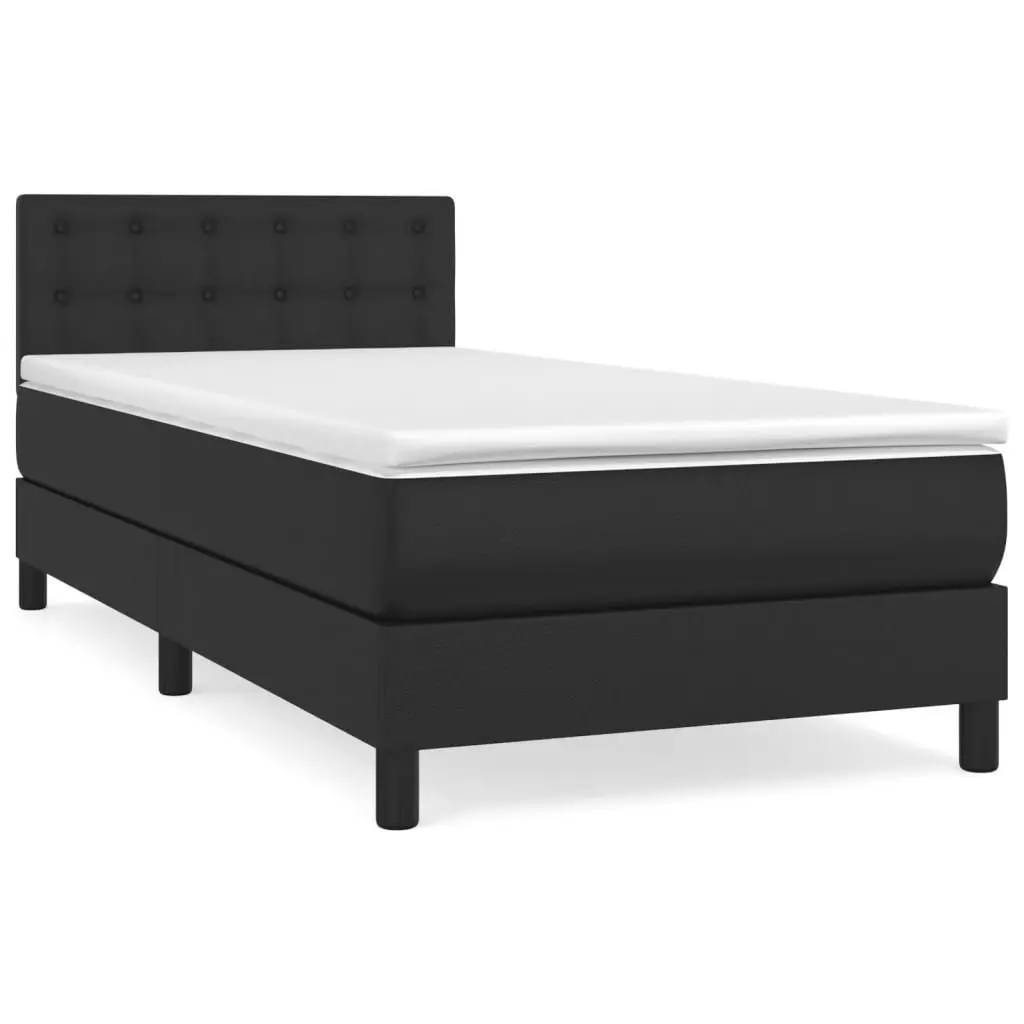 Box Spring Bed Black Faux Leather 100x200 cm with Pocket Spring Mattress