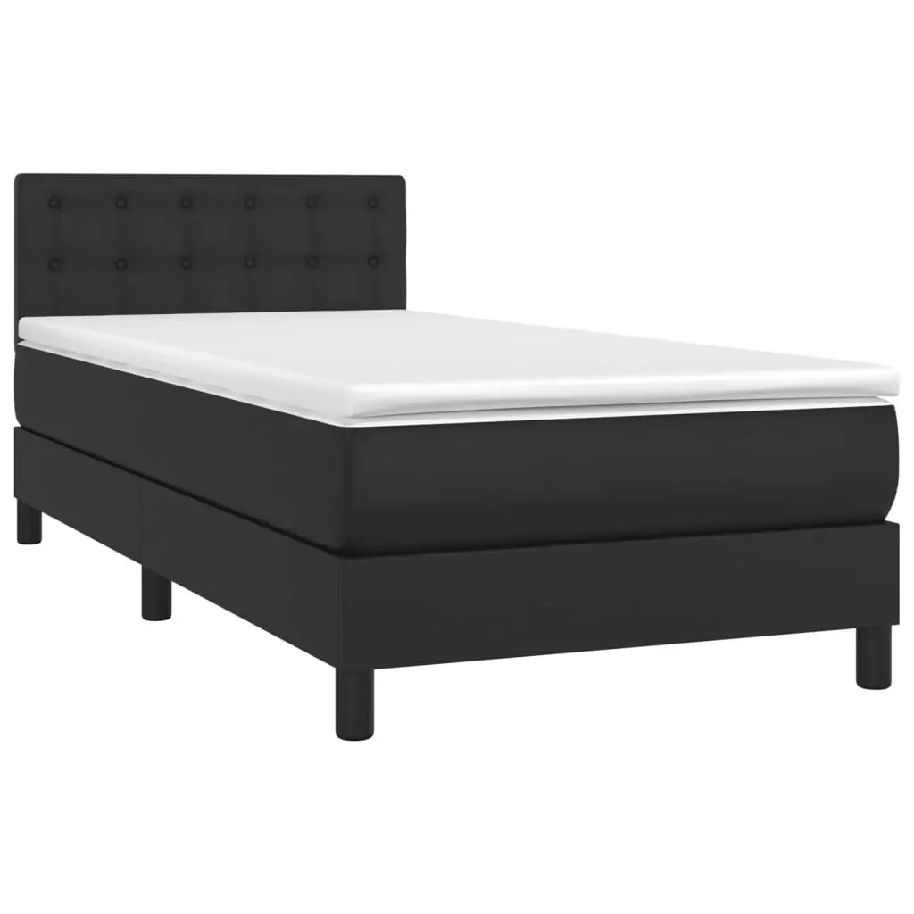 Box Spring Bed Black Faux Leather 100x200 cm with Pocket Spring Mattress
