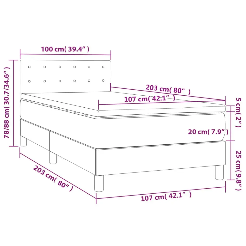 Box Spring Bed Black Faux Leather 100x200 cm with Pocket Spring Mattress