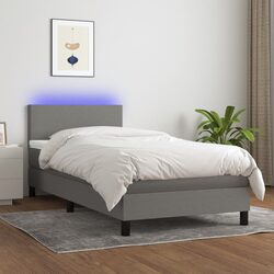 Box Spring Bed with Pocket Spring Mattress LED Headboard Grey 100x200cm