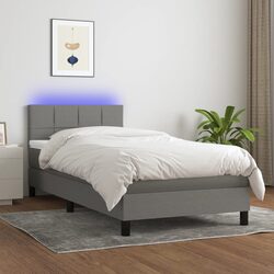 Box Spring Bed with Pocket Spring Mattress LED Headboard Grey Fabric 100x200cm