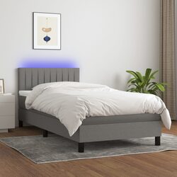 Box Spring Bed with Pocket Spring Mattress LED Headboard Grey 100x200cm
