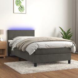 Box Spring Bed with Mattress LED Grey 100x200cm Adjustable Headboard