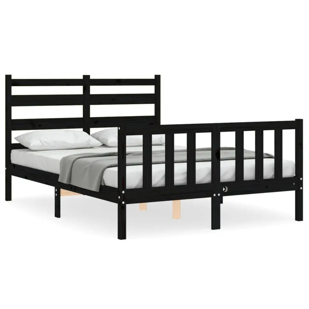 Black Solid Pine Wood Bed Frame 135x190 cm