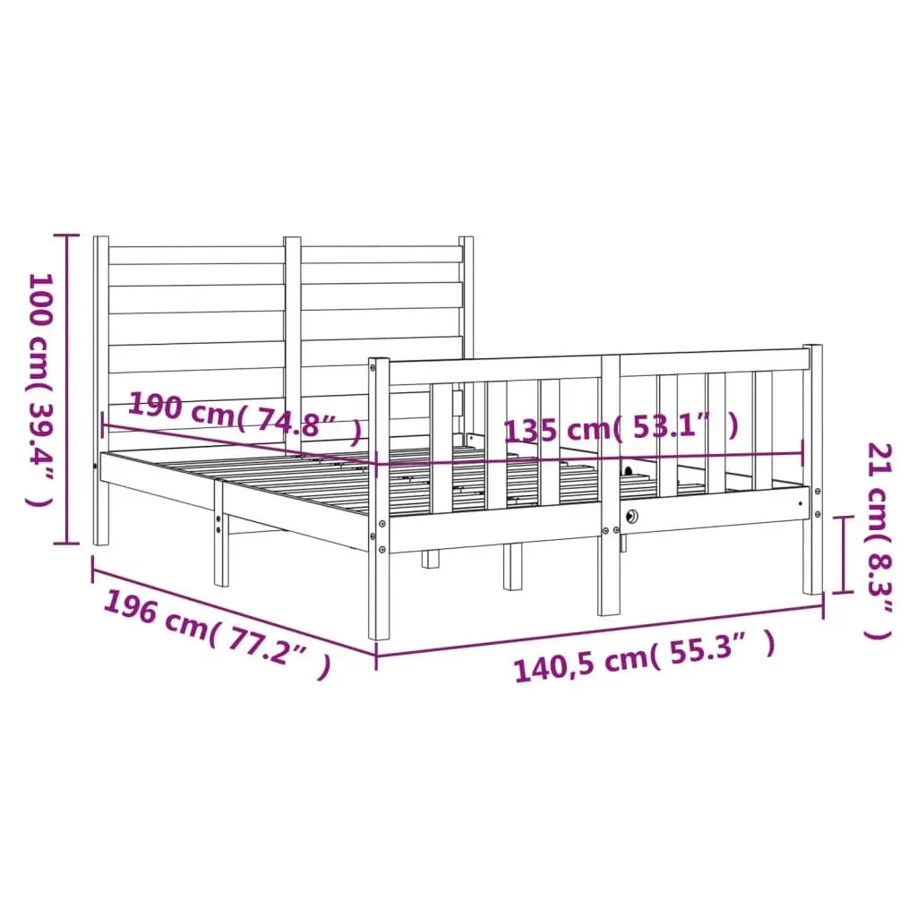 Black Solid Pine Wood Bed Frame 135x190 cm
