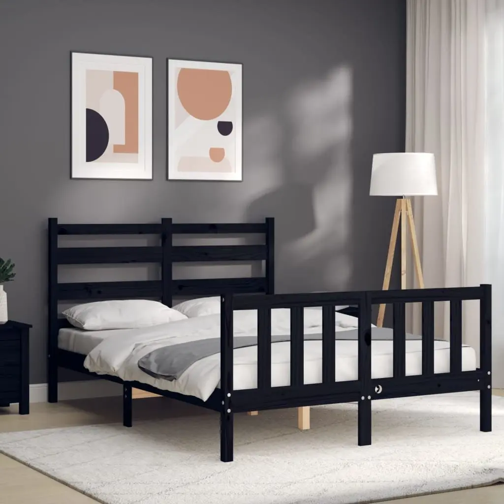 Black Solid Pine Wood Bed Frame 135x190 cm
