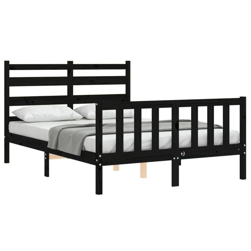 Black Solid Pine Wood Bed Frame 135x190 cm