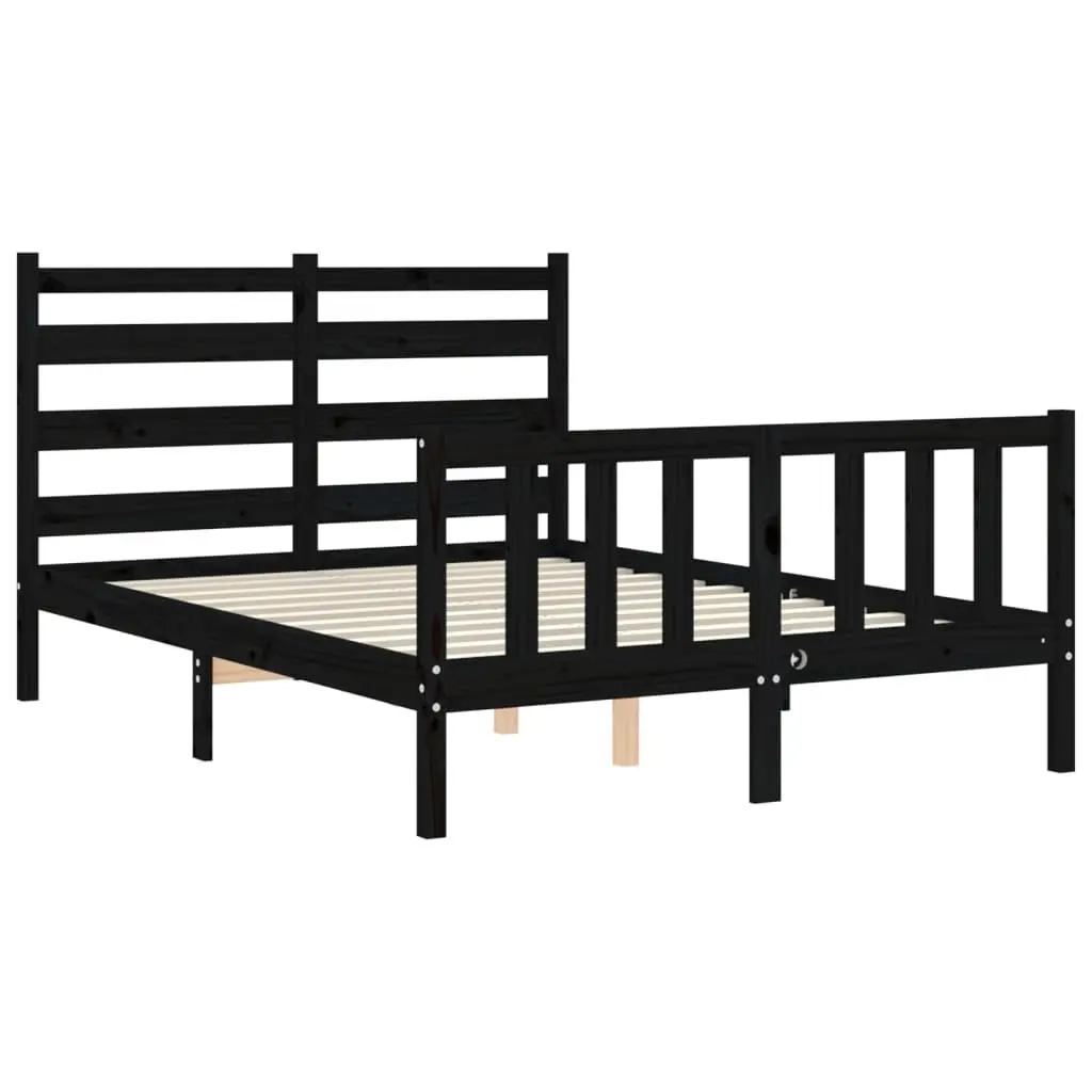 Black Solid Pine Wood Bed Frame 135x190 cm